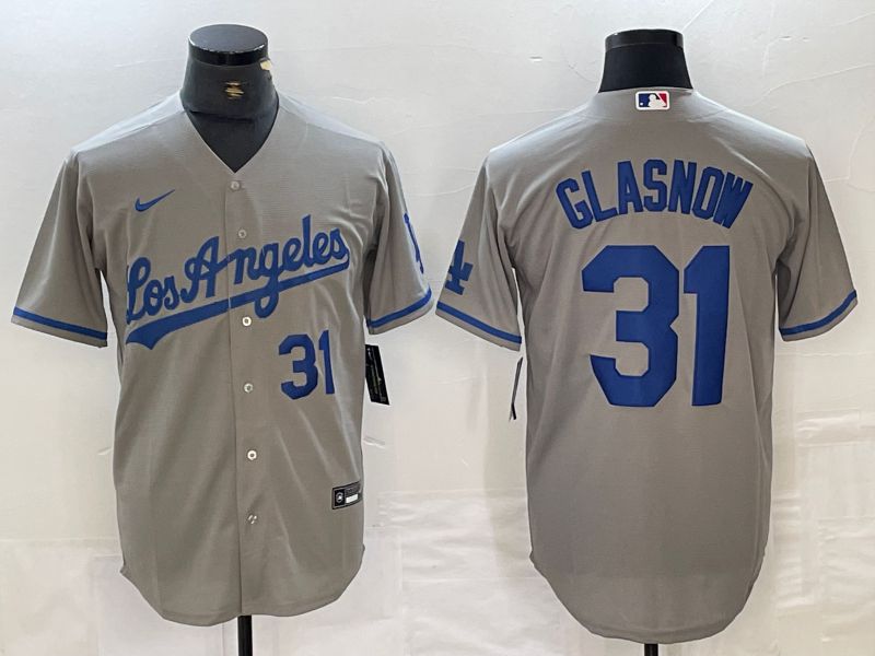 Men Los Angeles Dodgers 31 Glasnow Grey Nike Game MLB Jersey style 5